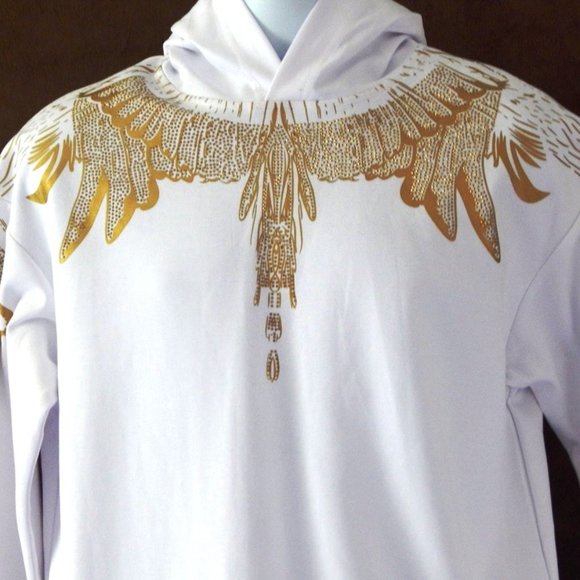 NEW MEN HEADS OR TAILS Rhinestone Glitter HOODIE PULLOVER SWEATSHIRT White - Picture 3 of 5